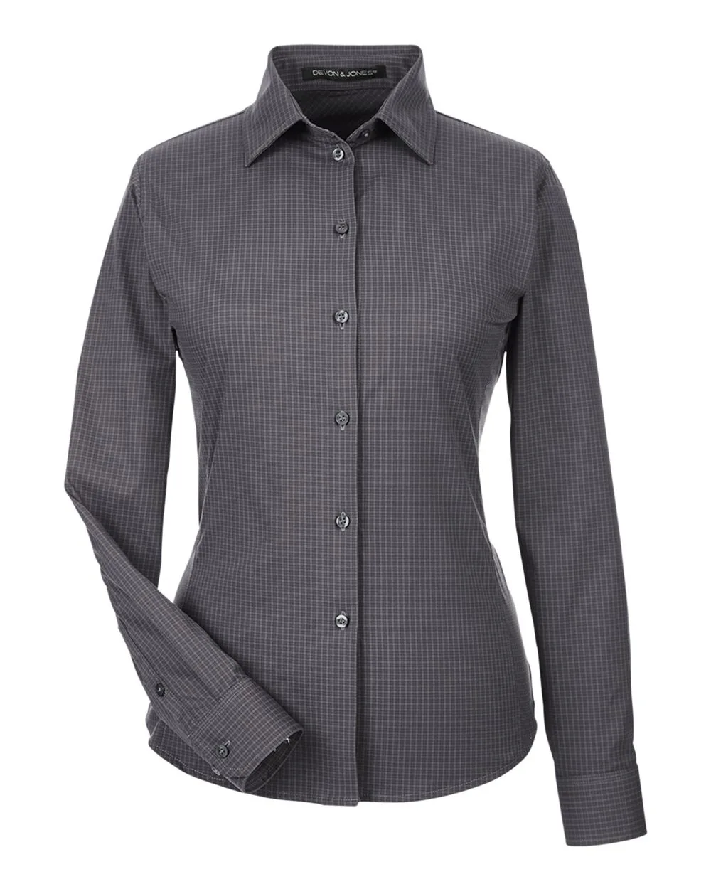 Devon & Jones DG535W Women's CrownLux Performance® Tonal Mini Check Woven Dress Shirt — blank woven shirt, front view