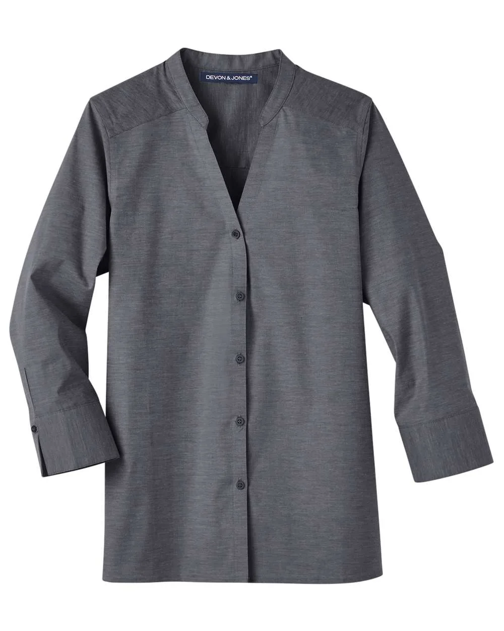Devon & Jones DG562W Women's Crown Collection® Stretch Pinpoint Chambra Three-Quarter Sleeve Shirt — blank garment, front view