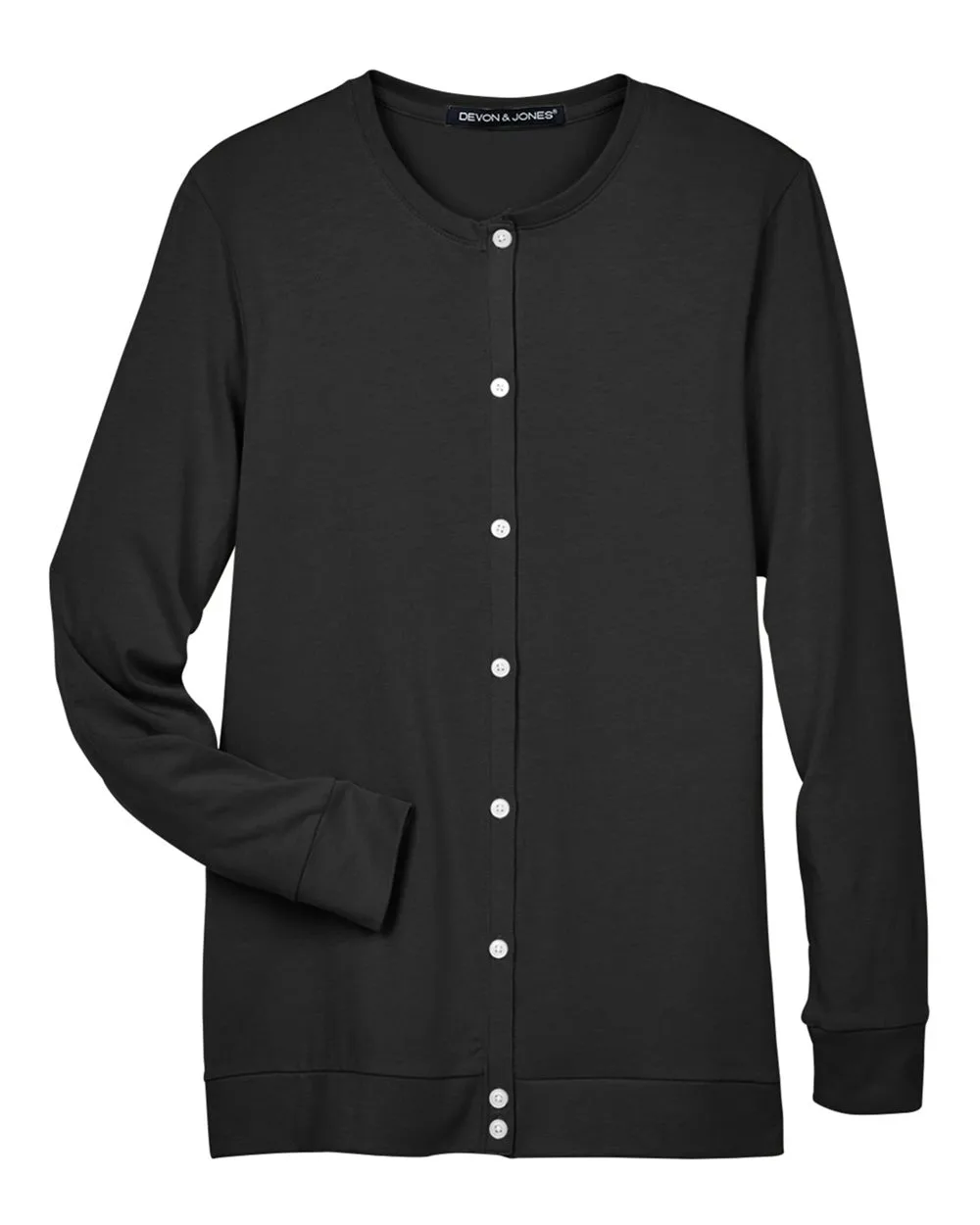 Devon & Jones DP181W Women's Perfect Fit™ Ribbon Cardigan — blank garment, front view