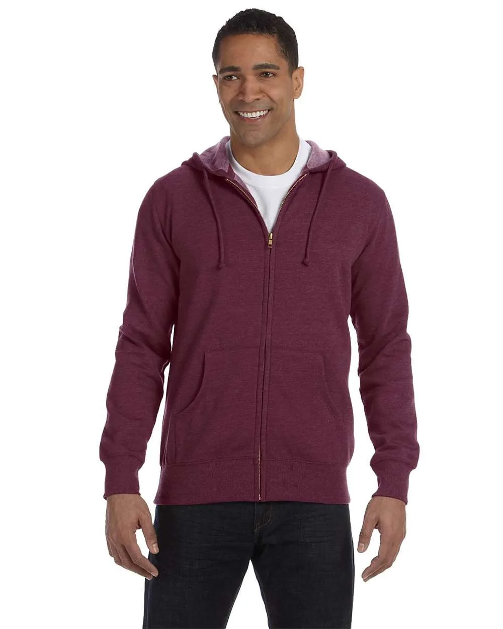 econscious EC5680 Unisex Heathered Full-Zip Hooded Sweatshirt — blank hooded sweatshirt, front view
