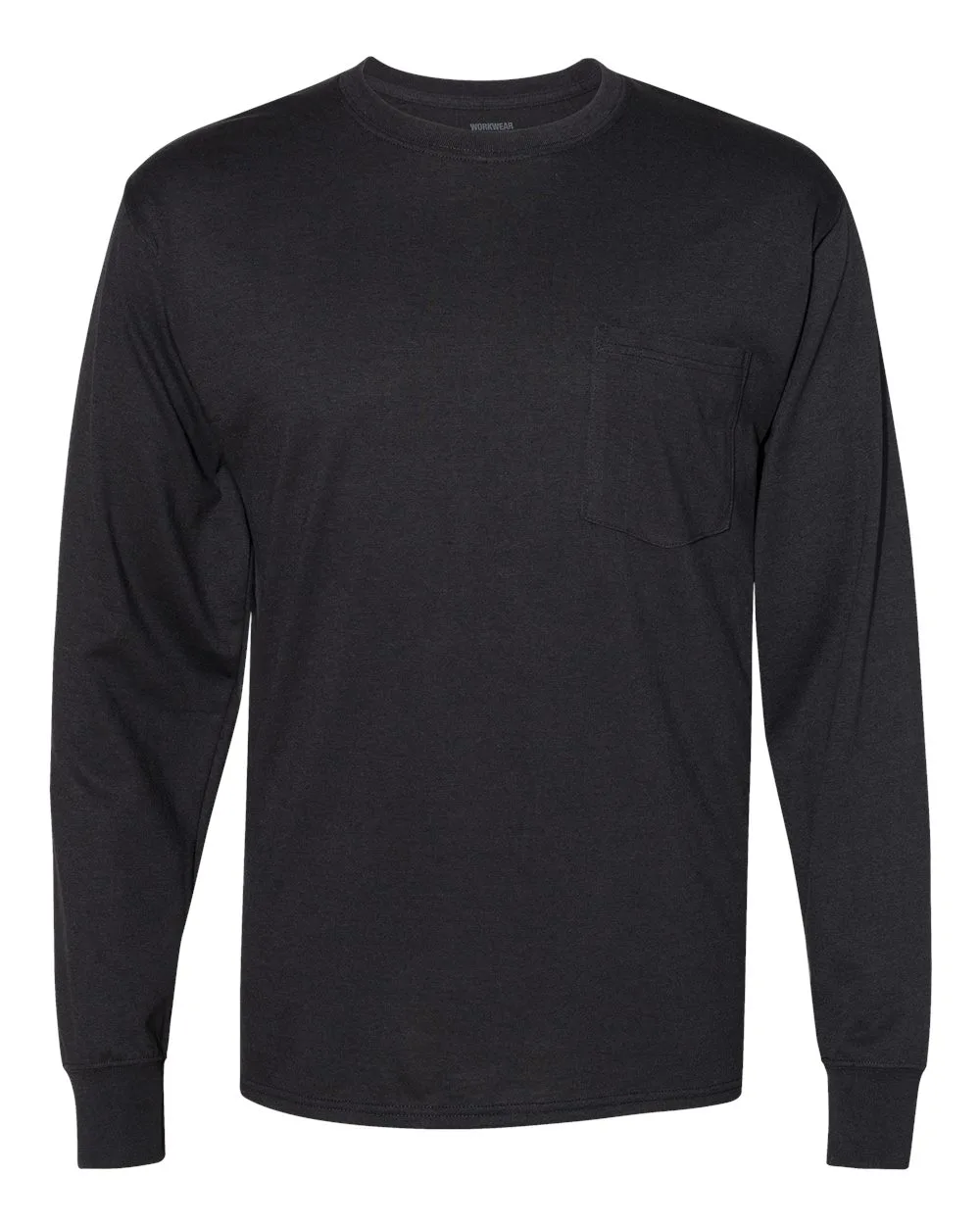Hanes W120 Unisex Workwear Long Sleeve Pocket T-Shirt — blank long sleeve tee, front view