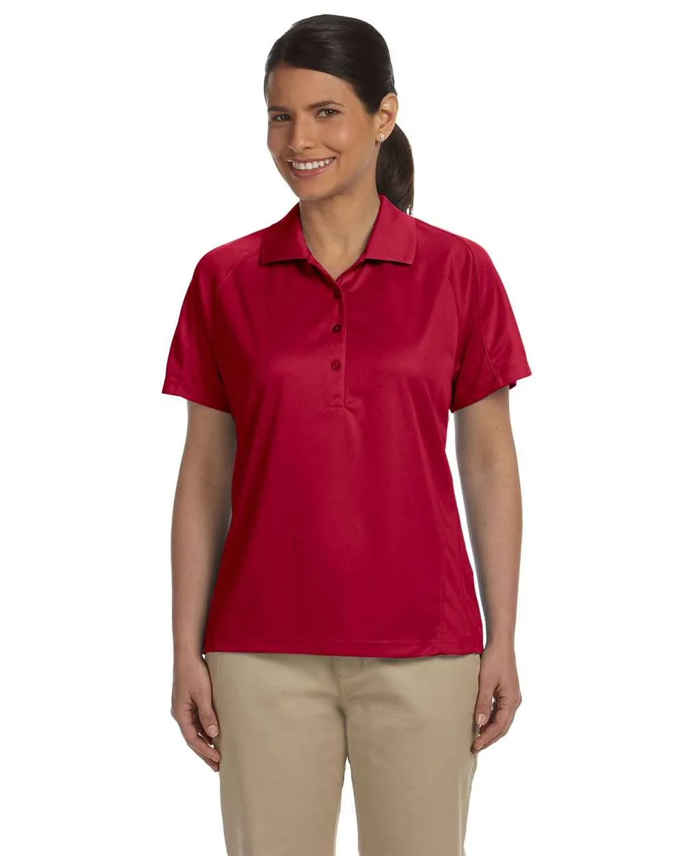 Harriton M374W Women's Polytech Mesh Insert Polo — blank polo, front view