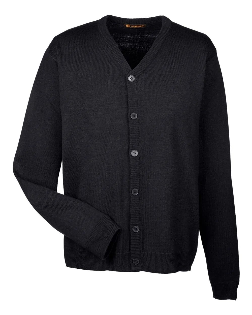 Harriton M425 Men's Pilbloc™ V-Neck Button Cardigan Sweater — blank garment, front view
