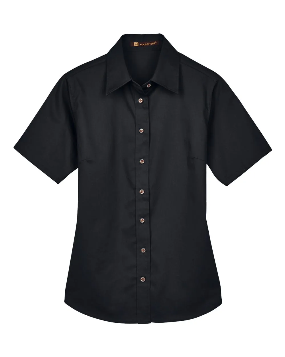 Harriton M500SW Women's Easy Blend™ Short Sleeve Twill Dress Shirt with Stain-Release — blank woven shirt, front view