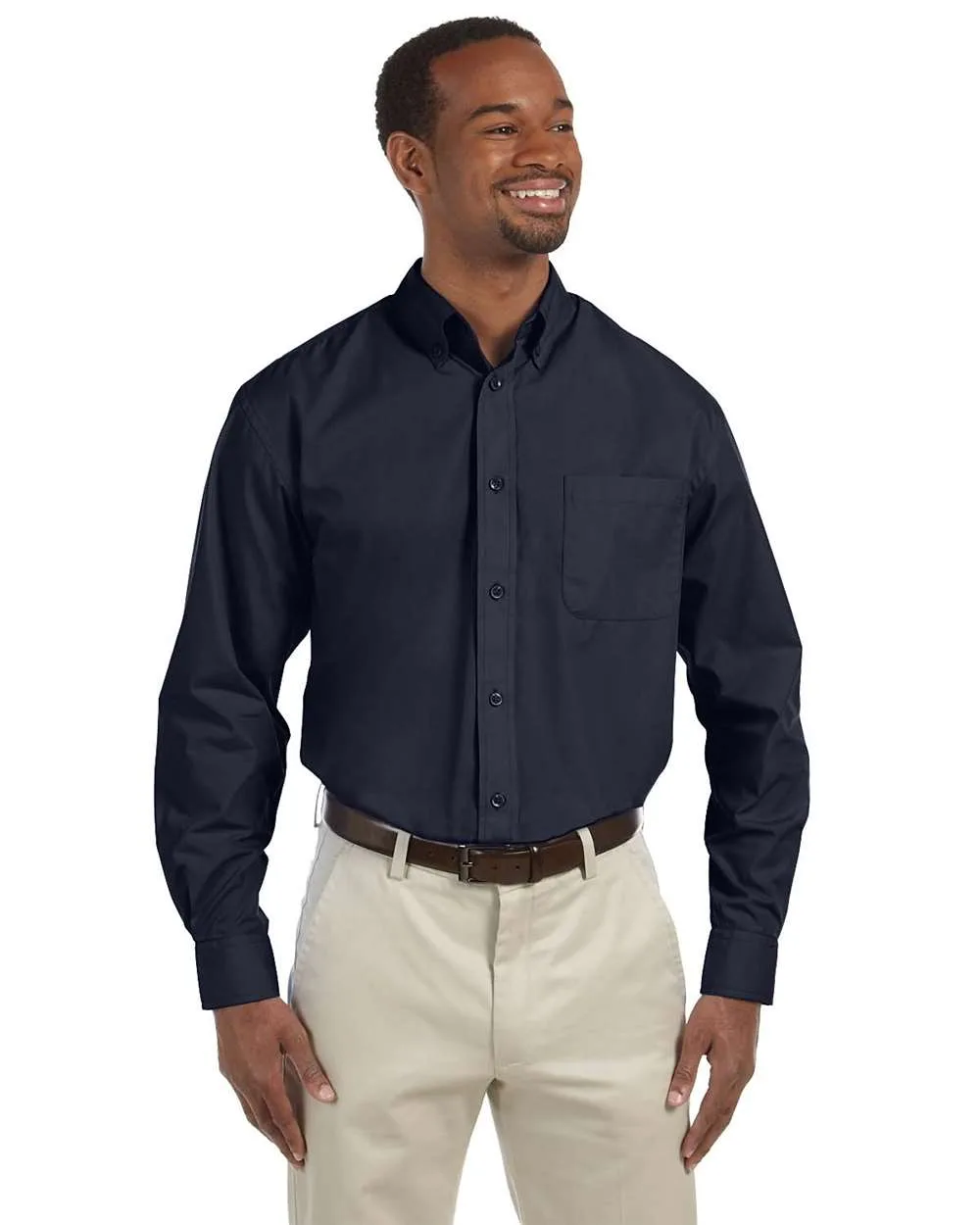 Harriton M510T Men's Tall Essential Poplin — blank garment, front view