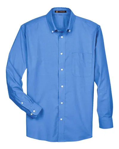 Harriton M600 Men's Oxford Shirt — blank woven shirt, front view