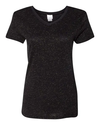J. America 8136 Women’s Glitter V-Neck T-Shirt — blank t-shirt, front view