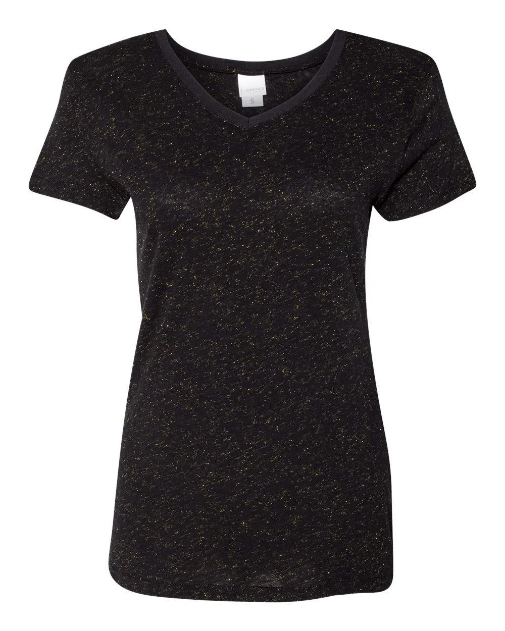 J. America 8136 Women’s Glitter V-Neck T-Shirt — blank t-shirt, front view