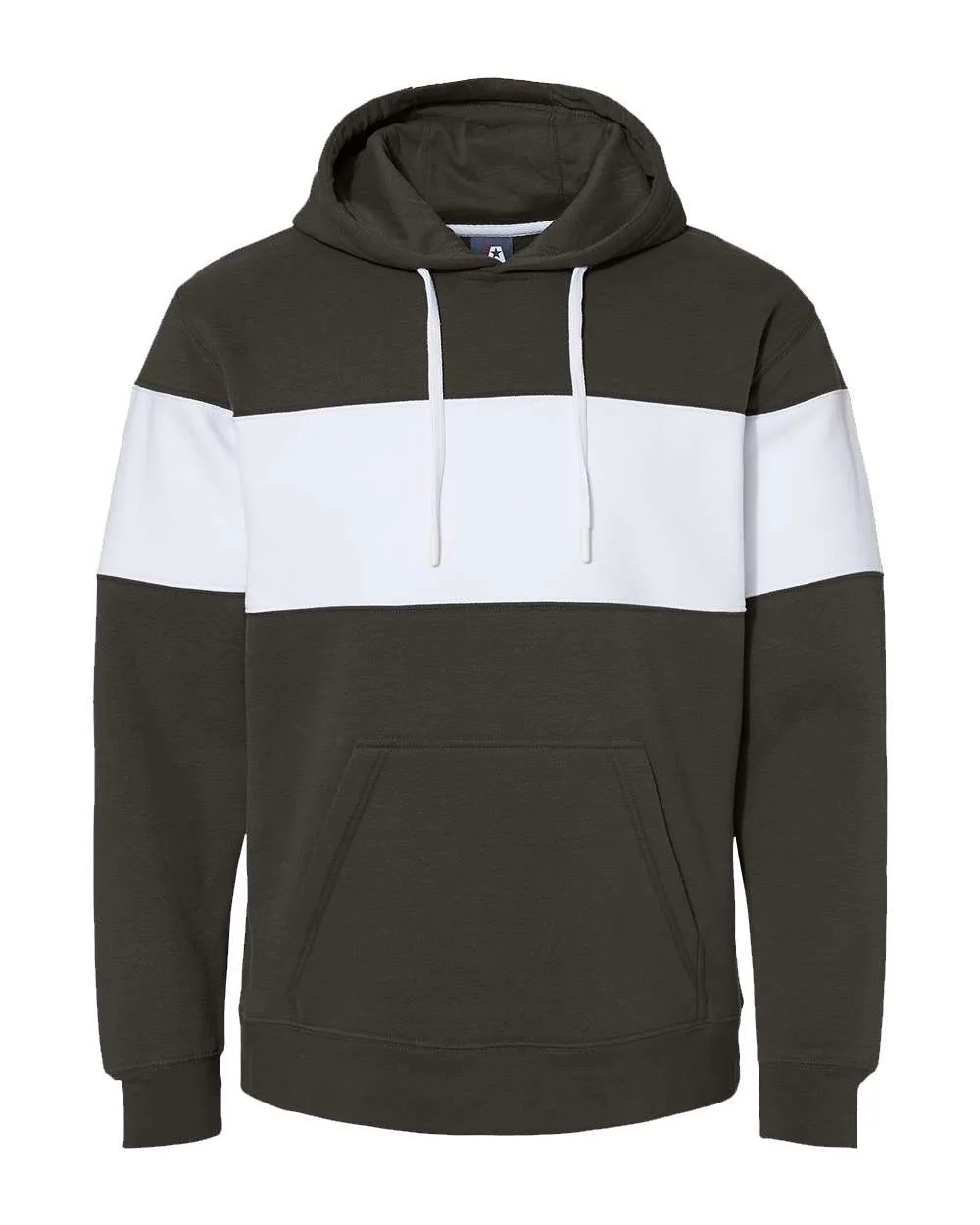 J. America 8644 Men's Varsity Fleece Colorblocked Hooded Sweatshirt — blank hooded sweatshirt, front view