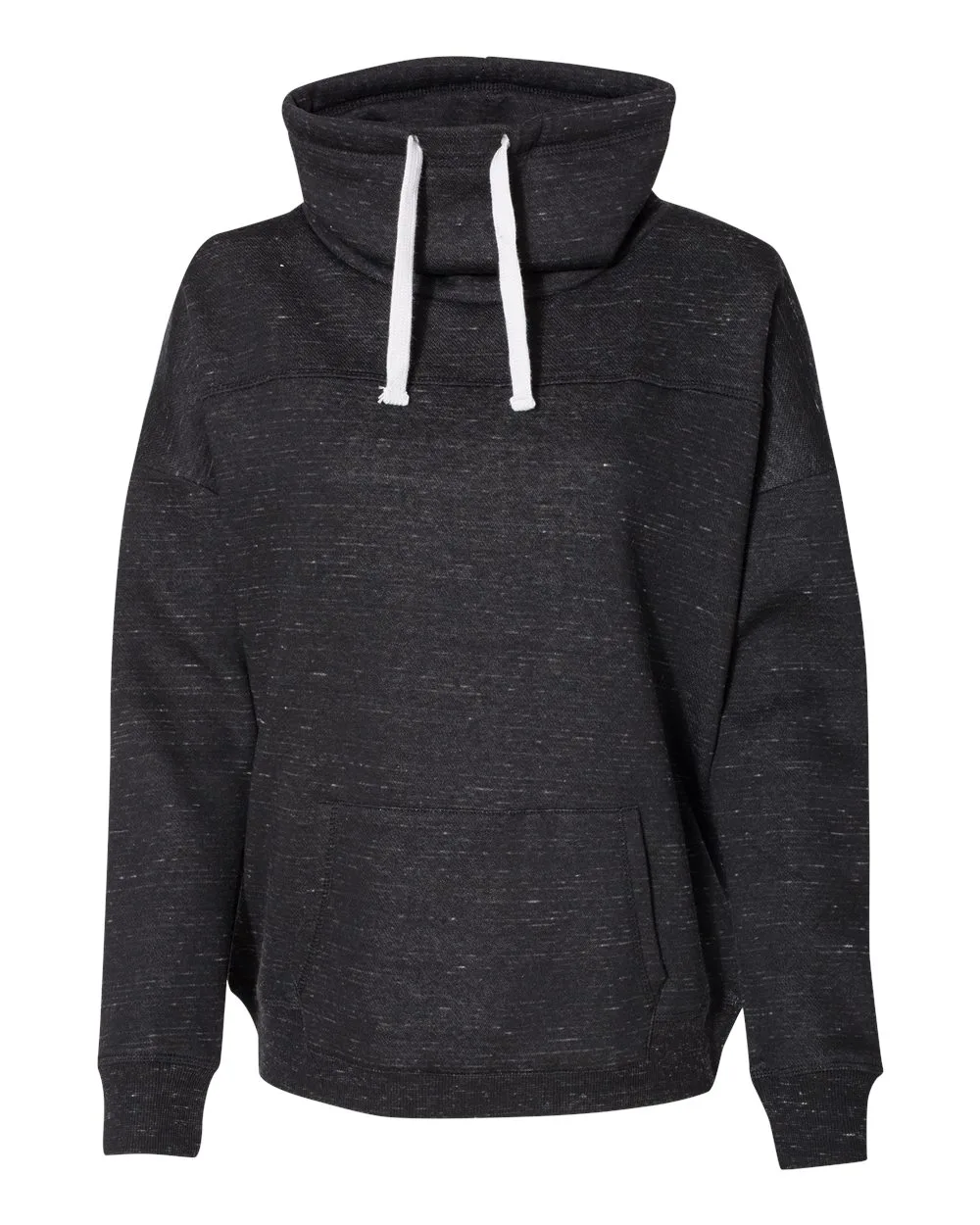 J. America 8673 Women’s Mélange Fleece Cowl Neck Sweatshirt — blank crewneck sweatshirt, front view