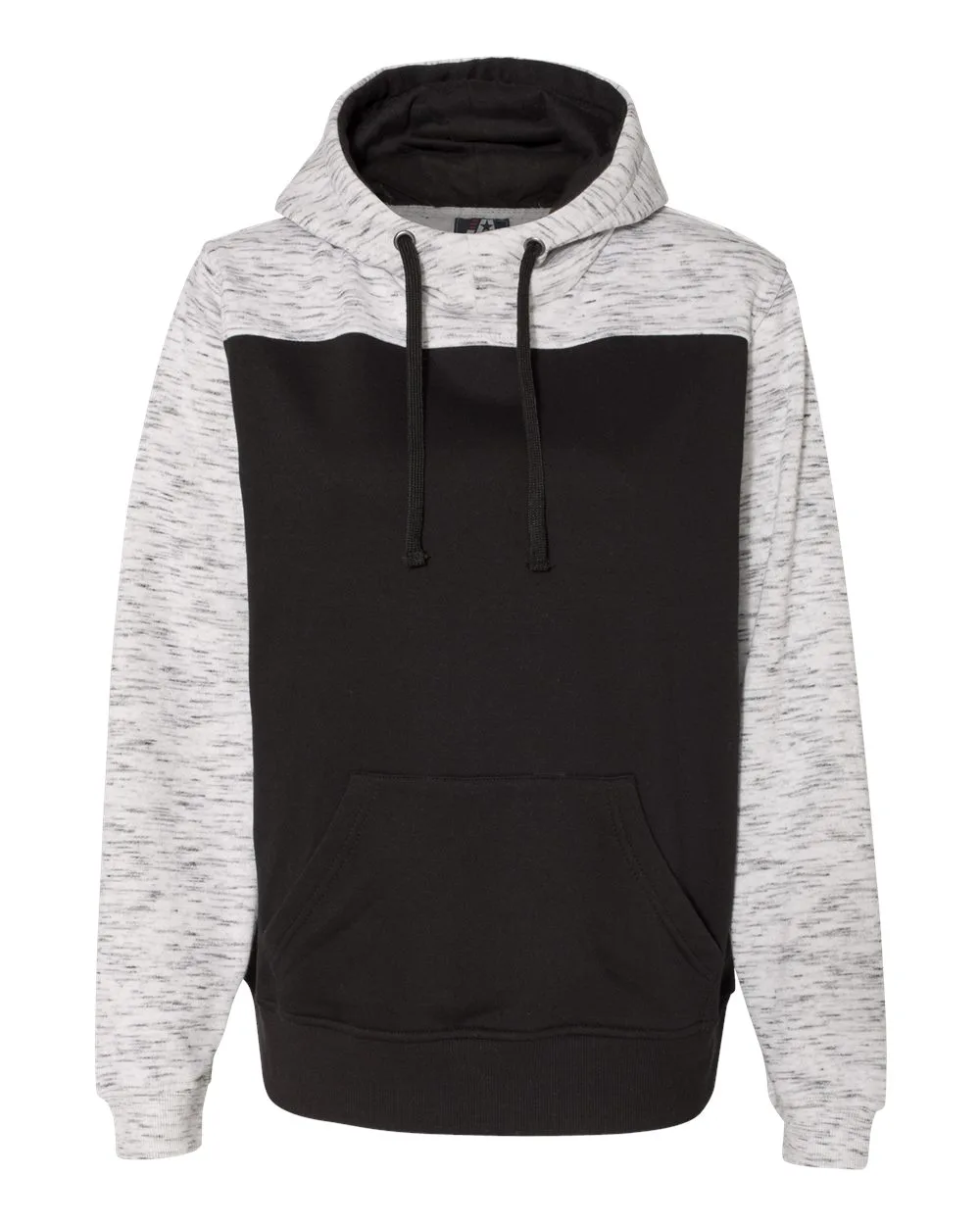 J. America 8676 Men's Mélange Fleece Colorblocked Hooded Sweatshirt — blank hooded sweatshirt, front view