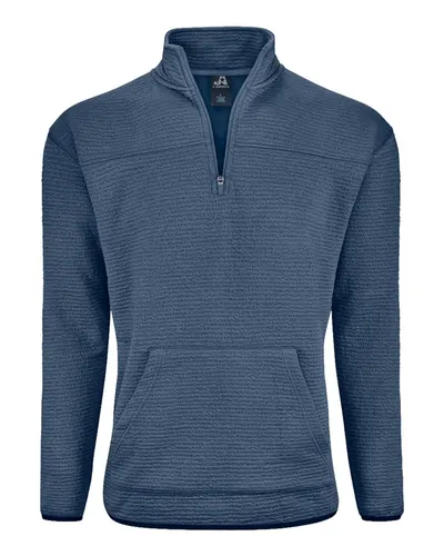 J. America 8773 Unisex Pebble Fleece Quarter-Zip Pullover — blank fleece pullover, front view