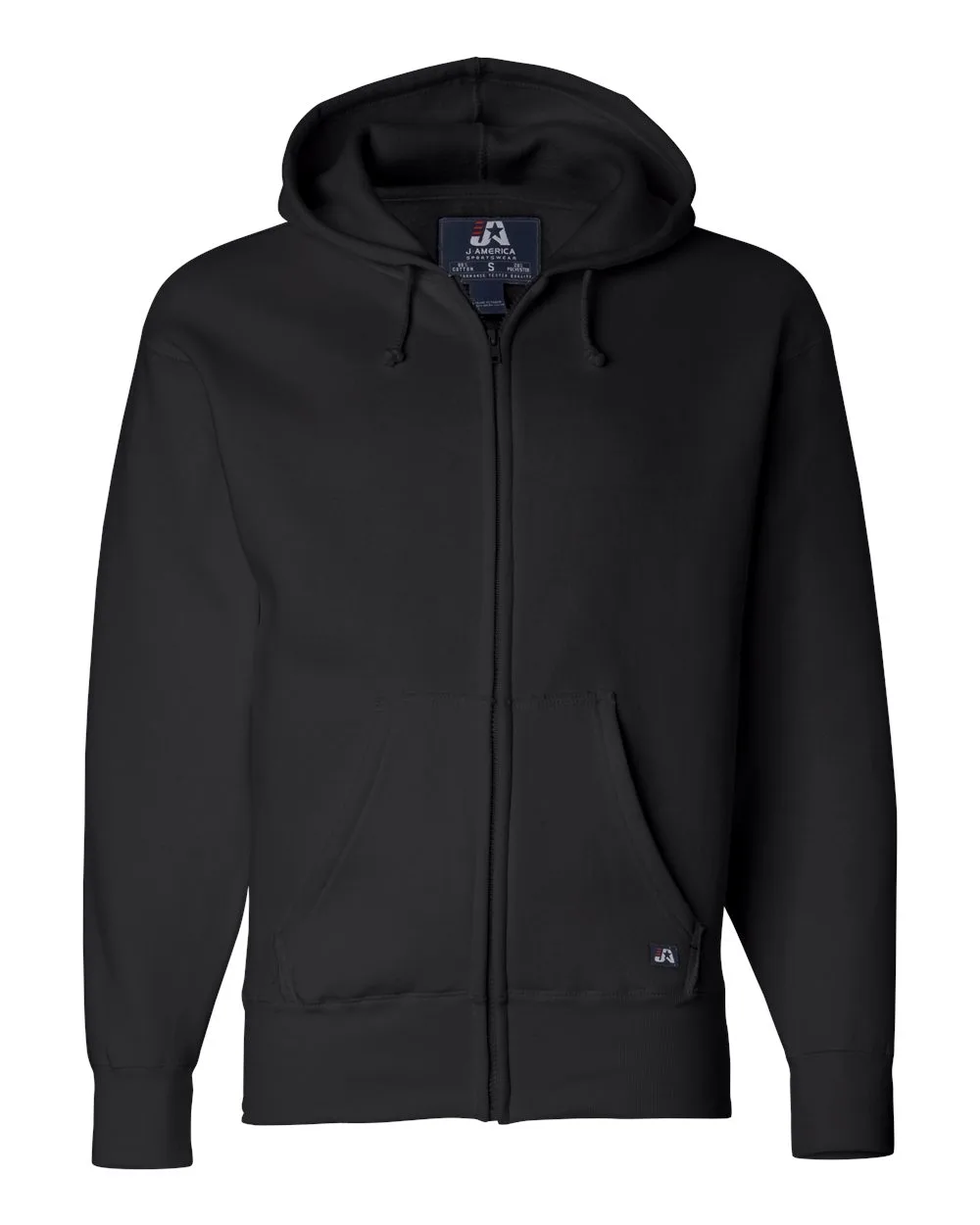 J. America 8821 Men's Premium Full-Zip Hooded Sweatshirt — blank hooded sweatshirt, front view