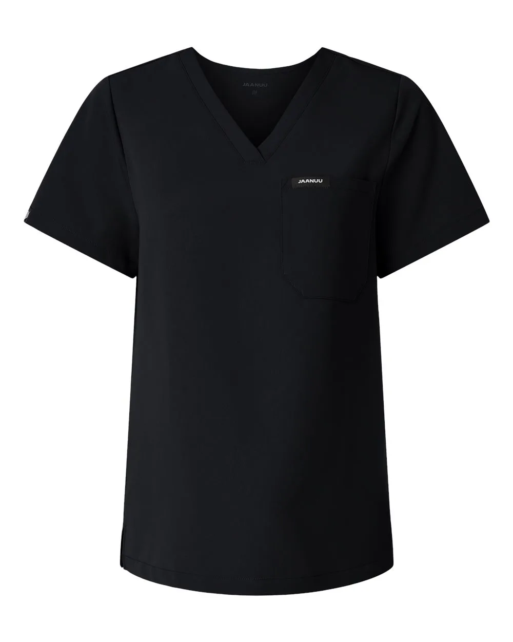 Jaanuu W10001 Women's Rhena Essential 1-Pocket Scrub V-Neck Top — blank garment, front view