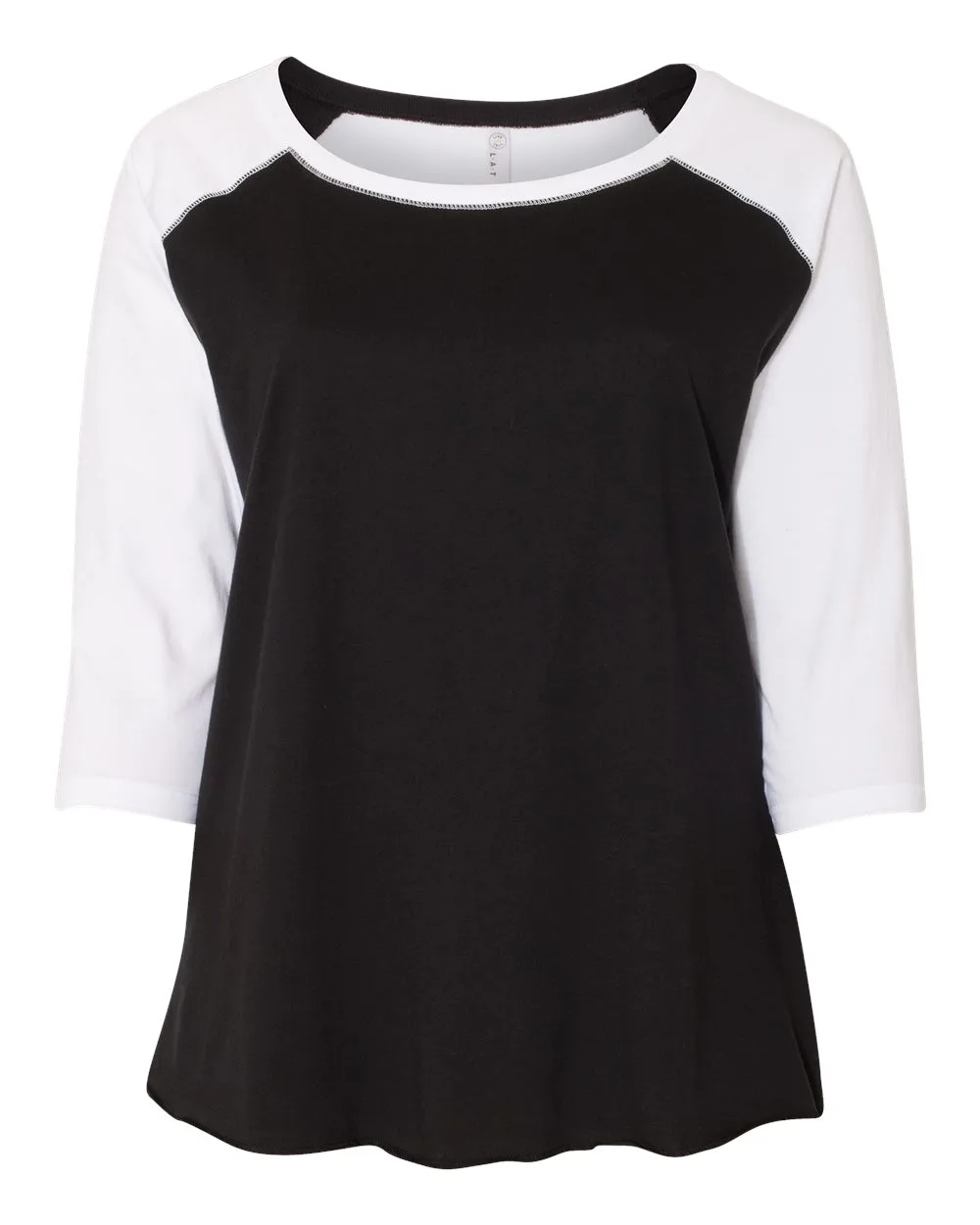 LAT 3830 Women's Curvy Collection Baseball Three-Quarter Sleeve Tee — blank t-shirt, front view