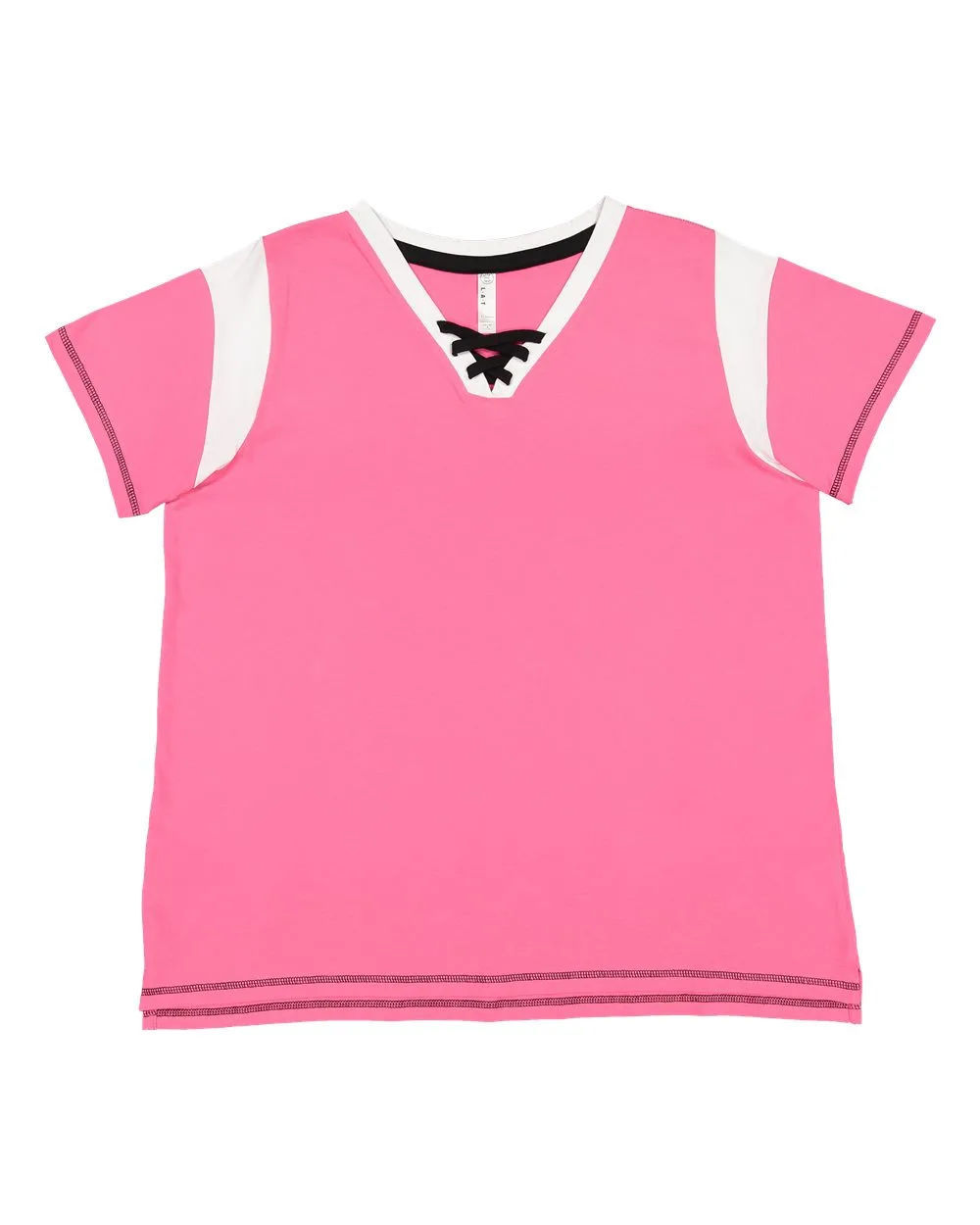 LAT 3833 Women's Curvy Lace Up Fine Jersey Tee — blank t-shirt, front view