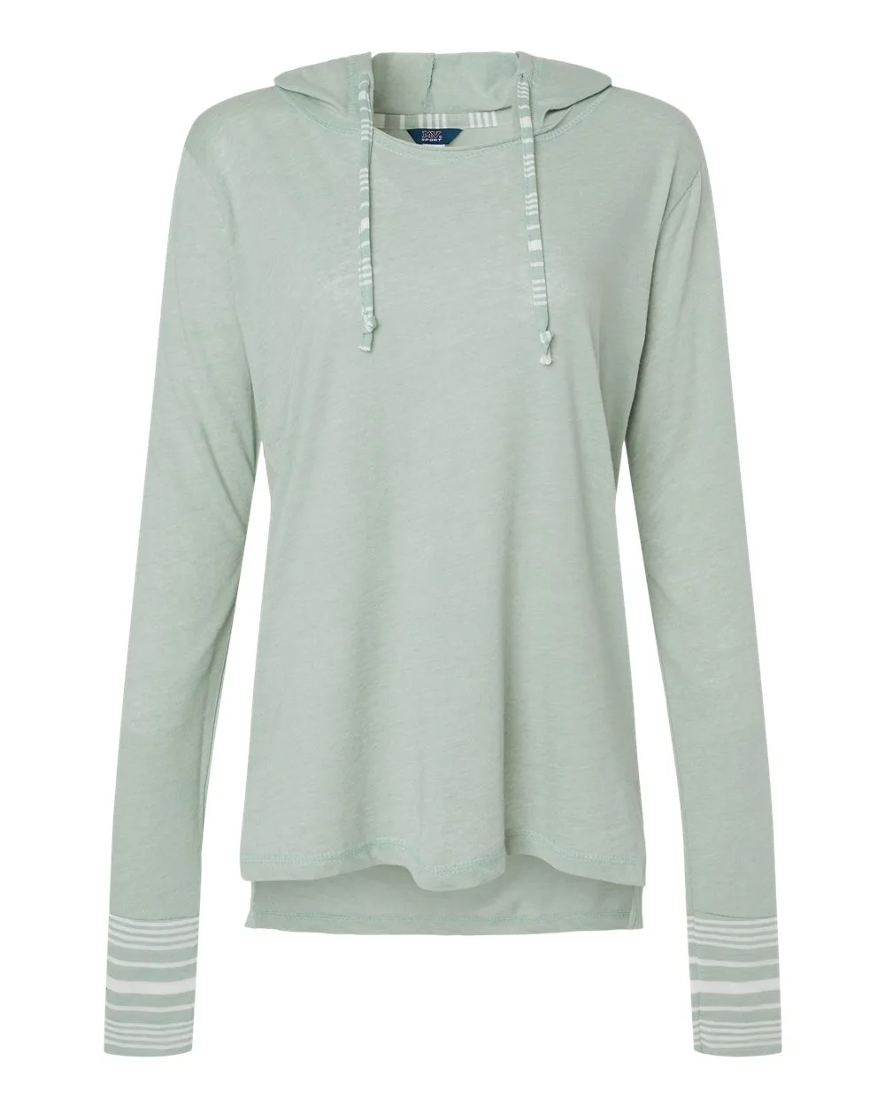 MV Sport W19439 Women's Heathered Jersey Hooded Tunic — blank hooded sweatshirt, front view