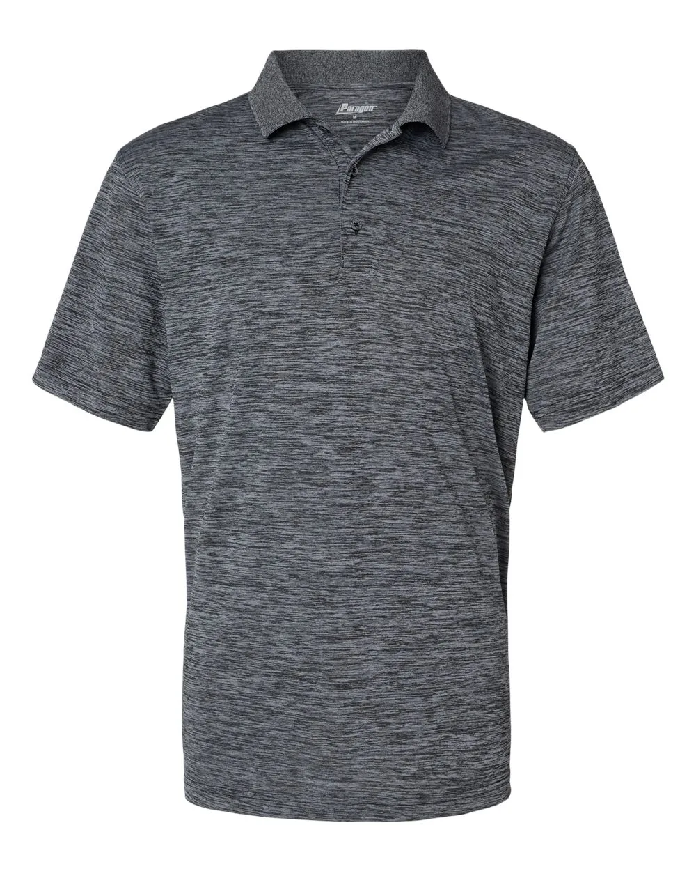 Paragon 130 Men's Dakota Striated Heather Polo — blank polo, front view