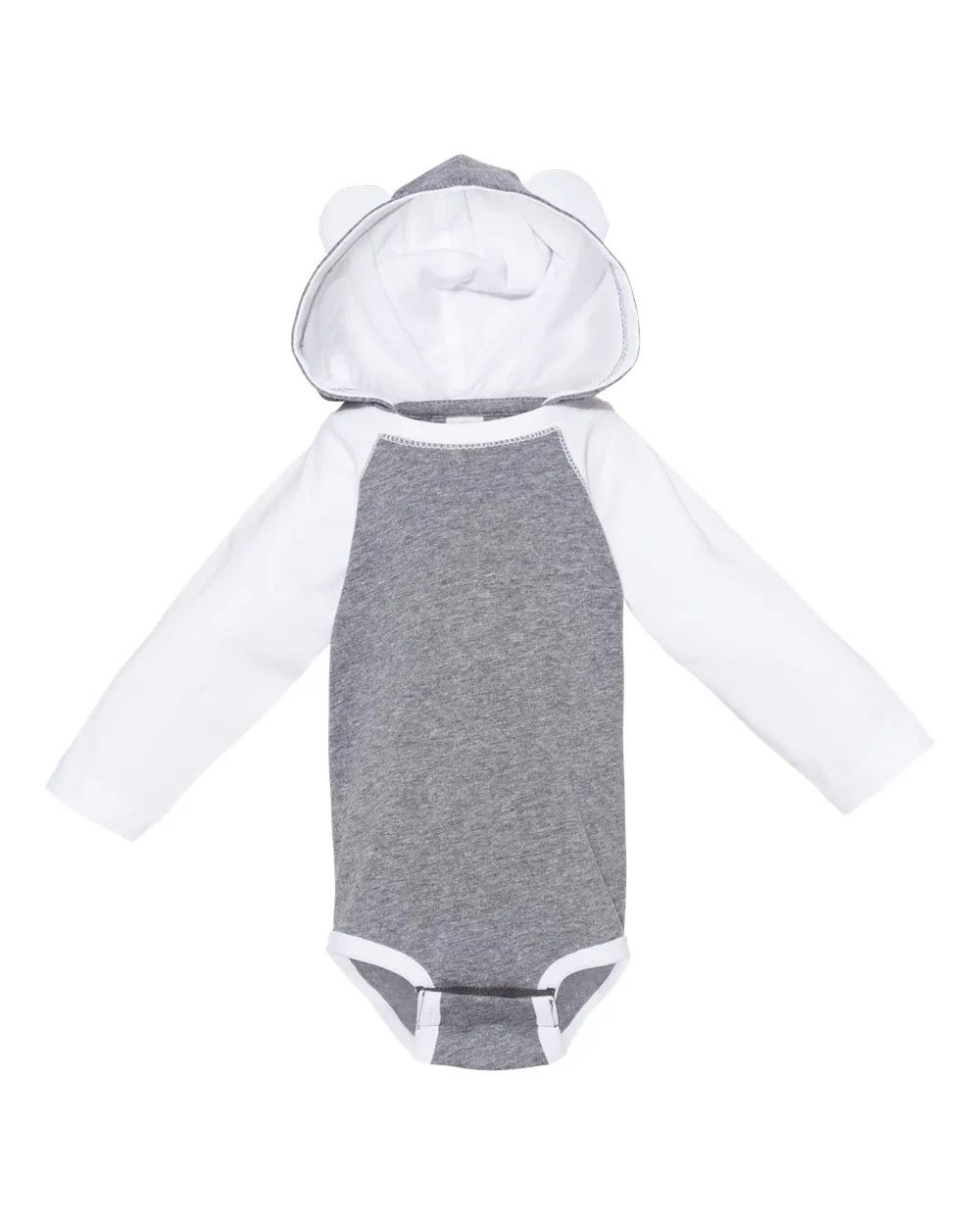Rabbit Skins 4418 Infant Fine Jersey Character Hooded Long Sleeve Bodysuit with Ears — blank hooded sweatshirt, front view