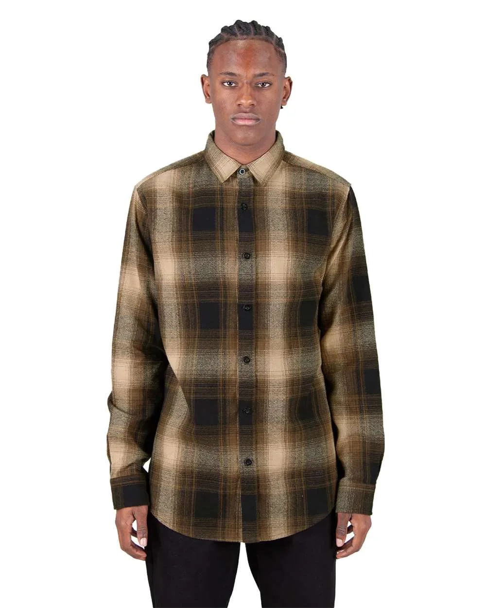 Shaka Wear SHHFS Unisex Plaid Flannel Overshirt — blank garment, front view