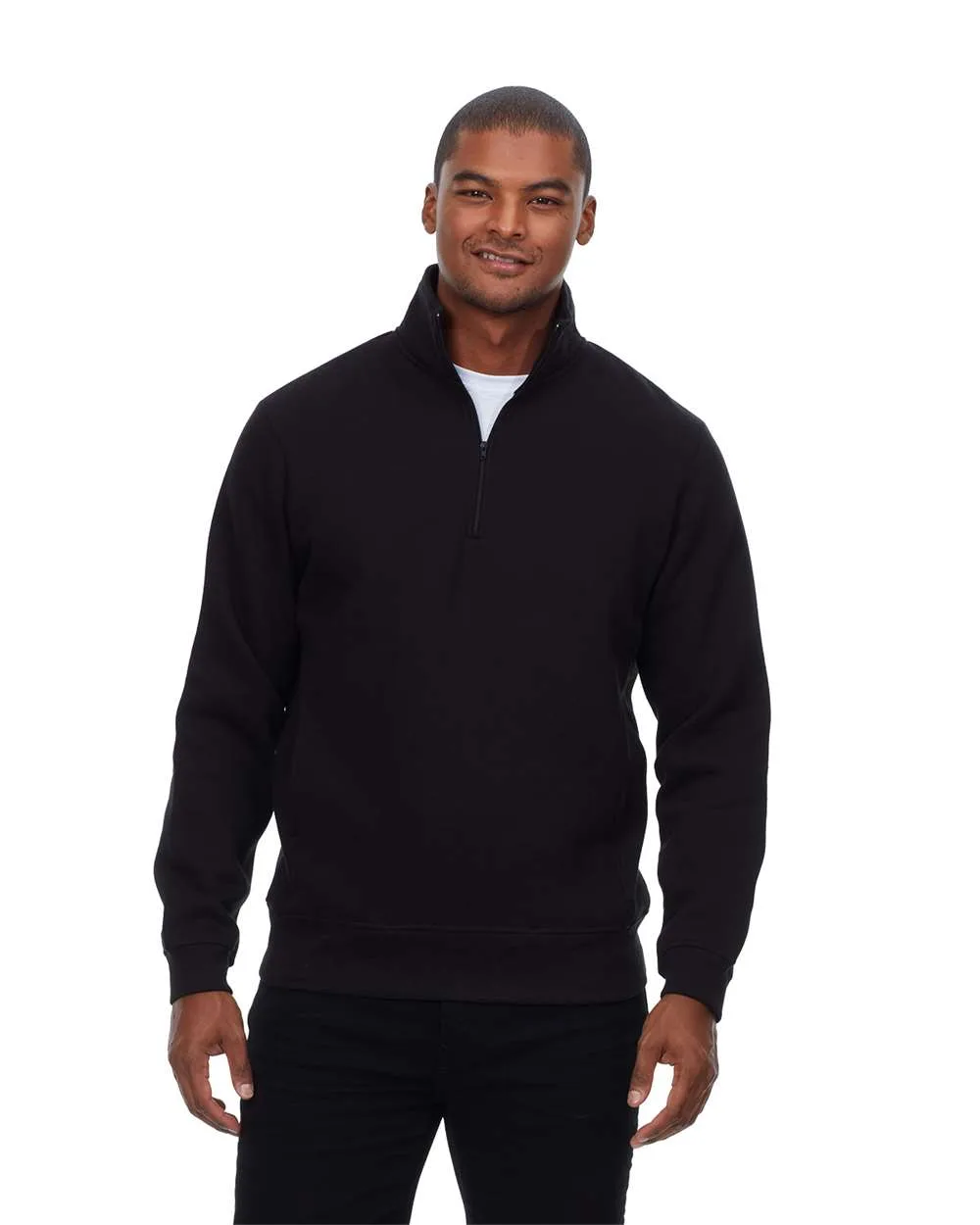 Threadfast Apparel 320Q Unisex Ultimate Fleece Quarter-Zip Sweatshirt — blank crewneck sweatshirt, front view