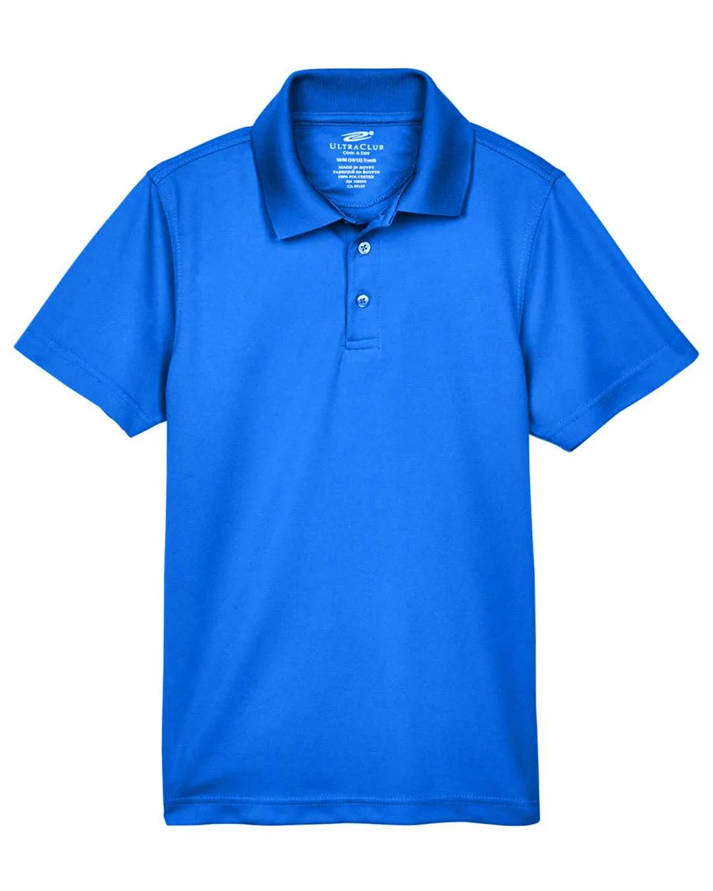 UltraClub 8210Y Youth Cool & Dry Mesh Piqué Polo — blank polo, front view