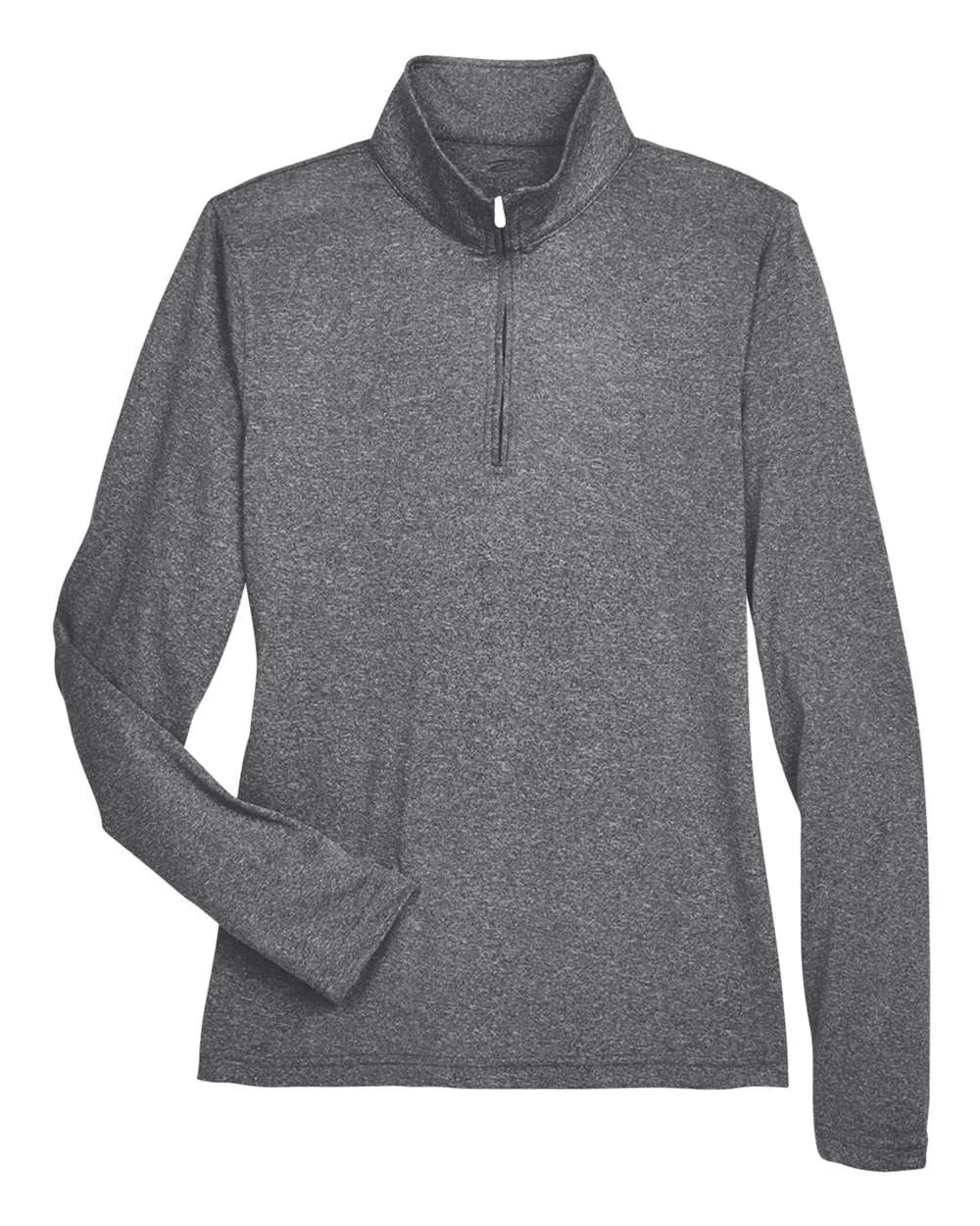 UltraClub 8618W Women's Cool & Dry Heathered Performance Quarter-Zip Pullover — blank garment, front view