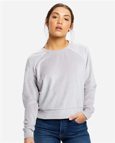 US Blanks US538 Women's Velour Cropped Long Sleeve Pullover Top — blank garment, front view